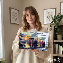 Carica l'immagine nel visualizzatore di Gallery, Mini Kit da Dipingere con i Numeri 20x20cm con cornice - Portale Torii al Tramonto