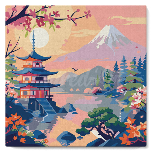 Mini Kit da Dipingere con i Numeri con cornice - Pagoda e Monte Fuji