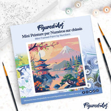 Carica l'immagine nel visualizzatore di Gallery, Mini Kit da Dipingere con i Numeri 20x20cm con cornice - Pagoda e Monte Fuji