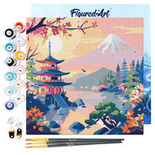 Carica l&#39;immagine nel visualizzatore di Gallery, Mini Kit da Dipingere con i Numeri 20x20cm con cornice - Pagoda e Monte Fuji