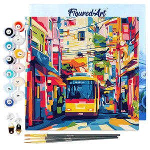 Mini Kit da Dipingere con i Numeri 20x20cm con cornice - Bus a Tokyo