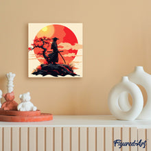 Carica l'immagine nel visualizzatore di Gallery, Mini Kit da Dipingere con i Numeri 20x20cm con cornice - Samurai al Tramonto