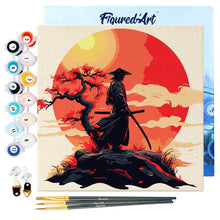 Carica l&#39;immagine nel visualizzatore di Gallery, Mini Kit da Dipingere con i Numeri 20x20cm con cornice - Samurai al Tramonto