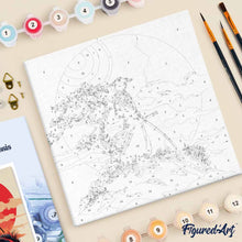 Carica l'immagine nel visualizzatore di Gallery, Mini Kit da Dipingere con i Numeri 20x20cm con cornice - Samurai al Tramonto