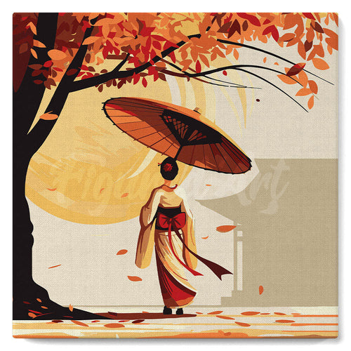 Mini Kit da Dipingere con i Numeri con cornice - Passeggiata tranquilla di una Geisha