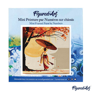 Mini Kit da Dipingere con i Numeri 20x20cm con cornice - Passeggiata tranquilla di una Geisha