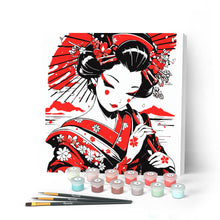 Carica l'immagine nel visualizzatore di Gallery, Mini Kit da Dipingere con i Numeri con cornice - Geisha Rossa e Nera