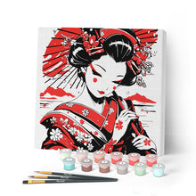 Carica l'immagine nel visualizzatore di Gallery, Mini Kit da Dipingere con i Numeri con cornice - Geisha Rossa e Nera