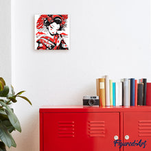 Carica l&#39;immagine nel visualizzatore di Gallery, Mini Kit da Dipingere con i Numeri 20x20cm con cornice - Geisha Rossa e Nera