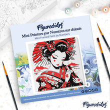 Carica l'immagine nel visualizzatore di Gallery, Mini Kit da Dipingere con i Numeri 20x20cm con cornice - Geisha Rossa e Nera