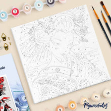 Carica l'immagine nel visualizzatore di Gallery, Mini Kit da Dipingere con i Numeri 20x20cm con cornice - Geisha Rossa e Nera