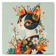 Carica l'immagine nel visualizzatore di Gallery, Mini Kit da Dipingere con i Numeri 20x20cm con cornice - Gatta floreale in Kimono