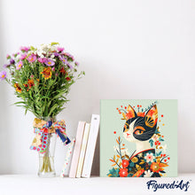 Carica l&#39;immagine nel visualizzatore di Gallery, Mini Kit da Dipingere con i Numeri 20x20cm con cornice - Gatta floreale in Kimono