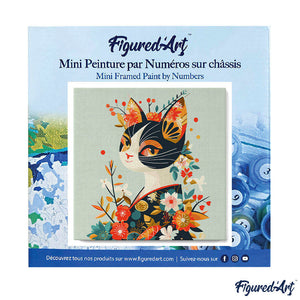 Mini Kit da Dipingere con i Numeri 20x20cm con cornice - Gatta floreale in Kimono