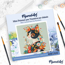 Carica l'immagine nel visualizzatore di Gallery, Mini Kit da Dipingere con i Numeri 20x20cm con cornice - Gatta floreale in Kimono
