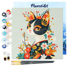 Carica l&#39;immagine nel visualizzatore di Gallery, Mini Kit da Dipingere con i Numeri 20x20cm con cornice - Gatta floreale in Kimono