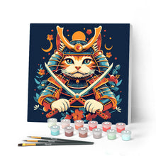 Carica l'immagine nel visualizzatore di Gallery, Mini Kit da Dipingere con i Numeri con cornice - Gatto Samurai