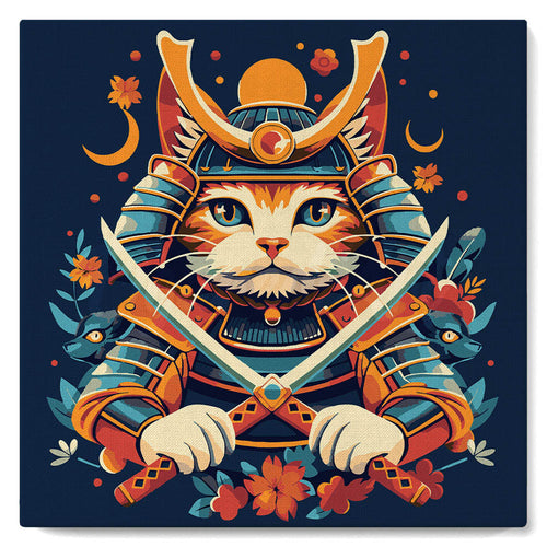 Mini Kit da Dipingere con i Numeri con cornice - Gatto Samurai
