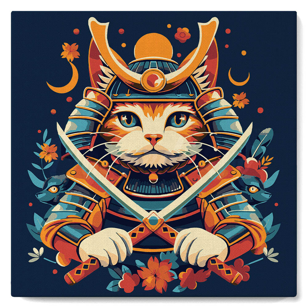 Mini Kit da Dipingere con i Numeri con cornice - Gatto Samurai