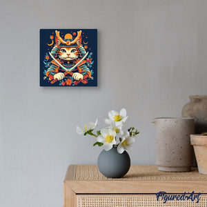 Mini Kit da Dipingere con i Numeri 20x20cm con cornice - Gatto Samurai