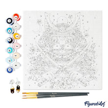Carica l&#39;immagine nel visualizzatore di Gallery, Mini Kit da Dipingere con i Numeri 20x20cm con cornice - Gatto Samurai