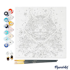 Mini Kit da Dipingere con i Numeri 20x20cm con cornice - Gatto Samurai