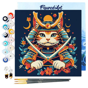 Mini Kit da Dipingere con i Numeri 20x20cm con cornice - Gatto Samurai