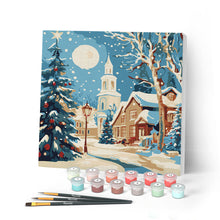 Carica l'immagine nel visualizzatore di Gallery, Mini Kit da Dipingere con i Numeri con cornice - Strada natalizia innevata