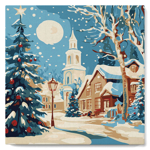 Mini Kit da Dipingere con i Numeri con cornice - Strada natalizia innevata