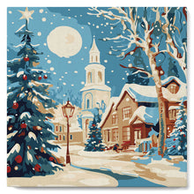 Carica l'immagine nel visualizzatore di Gallery, Mini Kit da Dipingere con i Numeri 20x20cm con cornice - Strada natalizia innevata