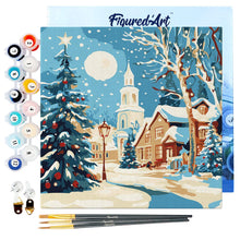 Carica l&#39;immagine nel visualizzatore di Gallery, Mini Kit da Dipingere con i Numeri 20x20cm con cornice - Strada natalizia innevata