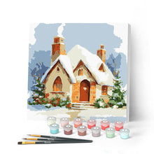 Carica l'immagine nel visualizzatore di Gallery, Mini Kit da Dipingere con i Numeri con cornice - Casa di mattoni in inverno