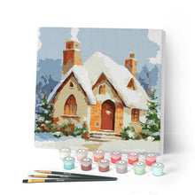 Carica l'immagine nel visualizzatore di Gallery, Mini Kit da Dipingere con i Numeri con cornice - Casa di mattoni in inverno