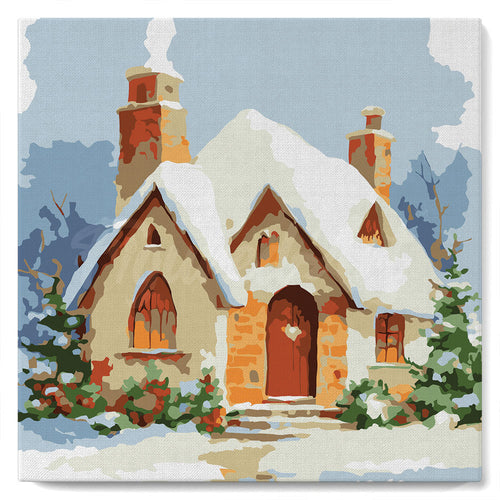 Mini Kit da Dipingere con i Numeri con cornice - Casa di mattoni in inverno