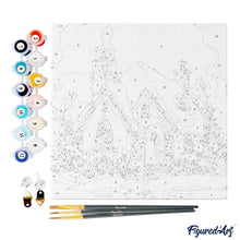 Carica l&#39;immagine nel visualizzatore di Gallery, Mini Kit da Dipingere con i Numeri 20x20cm con cornice - Casa di mattoni in inverno