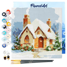 Carica l&#39;immagine nel visualizzatore di Gallery, Mini Kit da Dipingere con i Numeri 20x20cm con cornice - Casa di mattoni in inverno