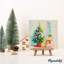 Carica l&#39;immagine nel visualizzatore di Gallery, Mini Kit da Dipingere con i Numeri 20x20cm con cornice - Albero di Natale e camino