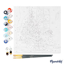 Carica l&#39;immagine nel visualizzatore di Gallery, Mini Kit da Dipingere con i Numeri 20x20cm con cornice - Albero di Natale e camino