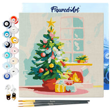 Carica l&#39;immagine nel visualizzatore di Gallery, Mini Kit da Dipingere con i Numeri 20x20cm con cornice - Albero di Natale e camino