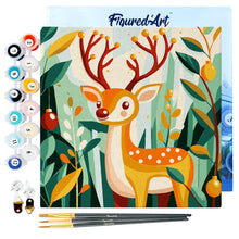 Carica l&#39;immagine nel visualizzatore di Gallery, Mini Kit da Dipingere con i Numeri 20x20cm con cornice - Renna dorata