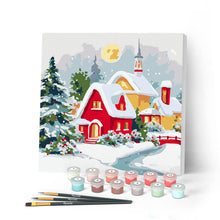 Carica l'immagine nel visualizzatore di Gallery, Mini Kit da Dipingere con i Numeri con cornice - Casa rossa in inverno