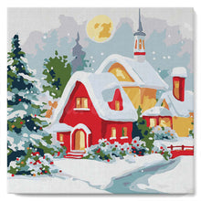 Carica l'immagine nel visualizzatore di Gallery, Mini Kit da Dipingere con i Numeri 20x20cm con cornice - Casa rossa in inverno