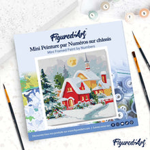 Carica l'immagine nel visualizzatore di Gallery, Mini Kit da Dipingere con i Numeri 20x20cm con cornice - Casa rossa in inverno