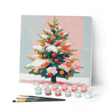 Carica l'immagine nel visualizzatore di Gallery, Mini Kit da Dipingere con i Numeri con cornice - Albero di Natale innevato