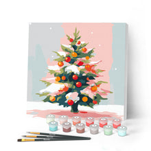 Carica l'immagine nel visualizzatore di Gallery, Mini Kit da Dipingere con i Numeri con cornice - Albero di Natale innevato