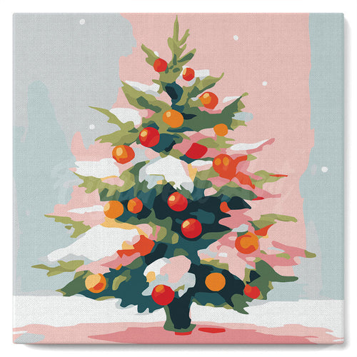 Mini Kit da Dipingere con i Numeri con cornice - Albero di Natale innevato