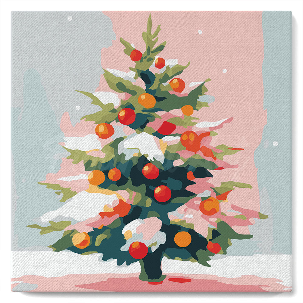 Mini Kit da Dipingere con i Numeri con cornice - Albero di Natale innevato