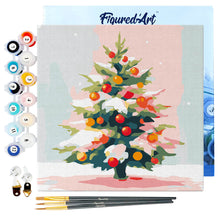 Carica l&#39;immagine nel visualizzatore di Gallery, Mini Kit da Dipingere con i Numeri 20x20cm con cornice - Albero di Natale innevato