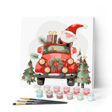 Carica l'immagine nel visualizzatore di Gallery, Mini Kit da Dipingere con i Numeri con cornice - La macchina di Babbo Natale