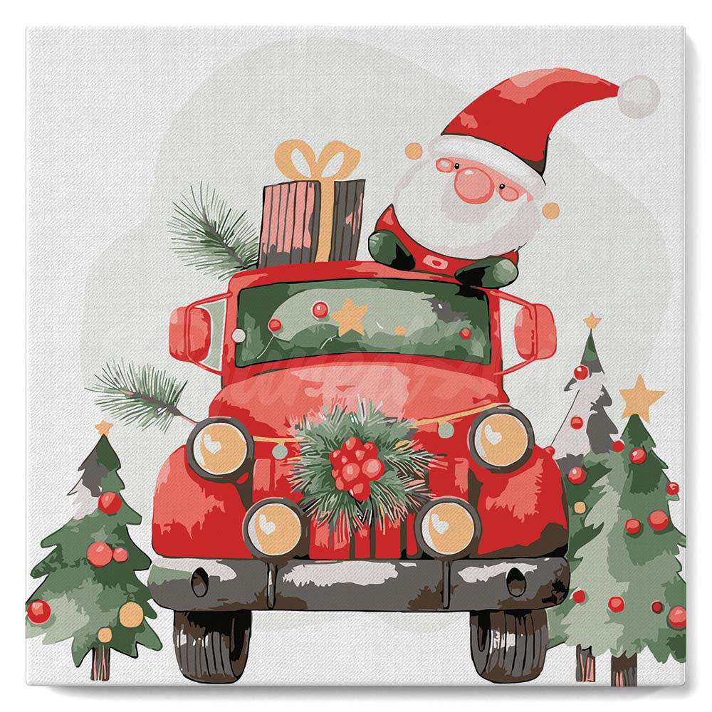 Mini Kit da Dipingere con i Numeri con cornice - La macchina di Babbo Natale